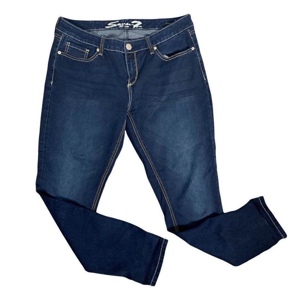Seven7 Denim Mid Rise Skinny Jeans 12 Dark Wash Jeggings Stretch Pockets Button